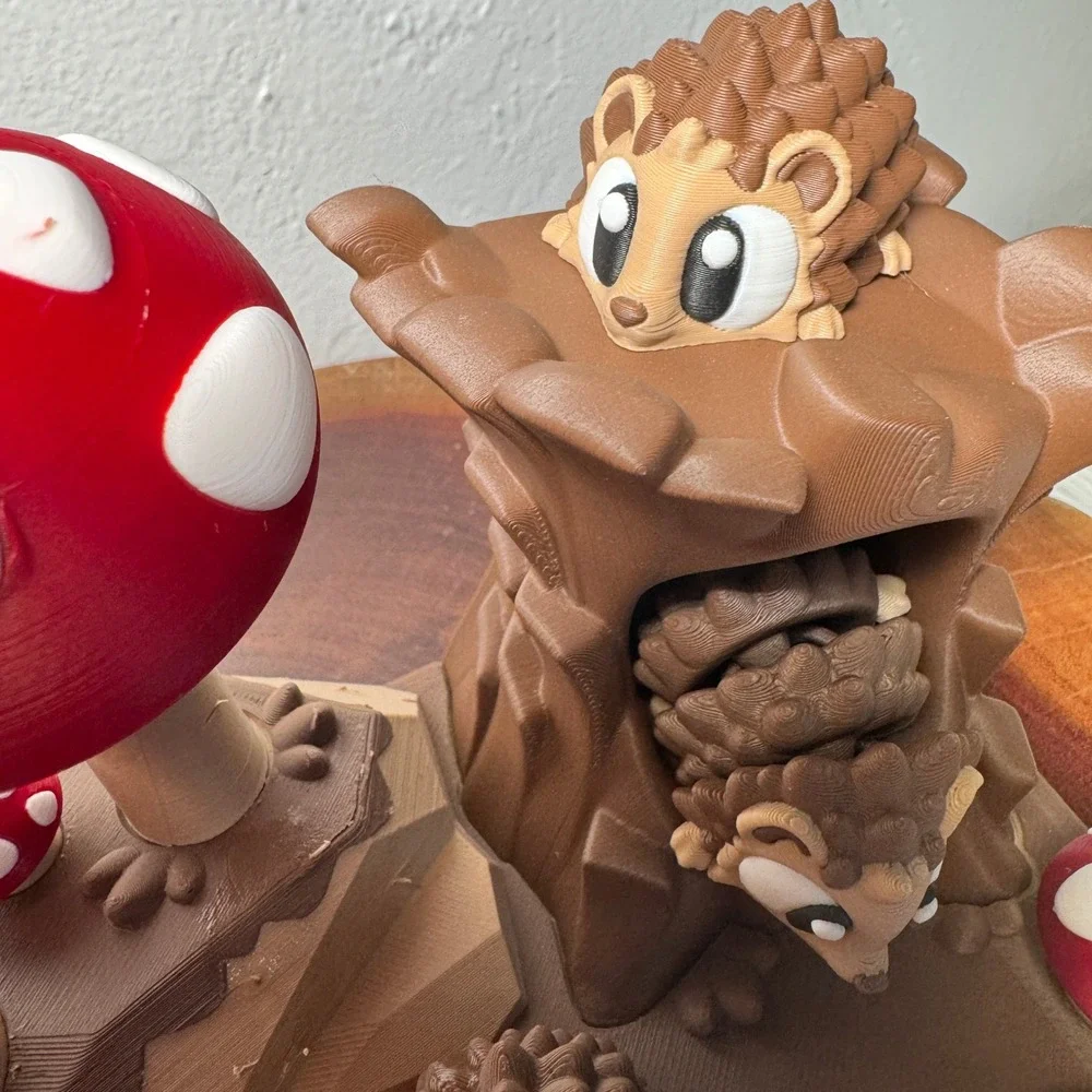 3D Printed Hedgehog Woodland Diorama Mushroom Forest Scene Decor‎ Toy